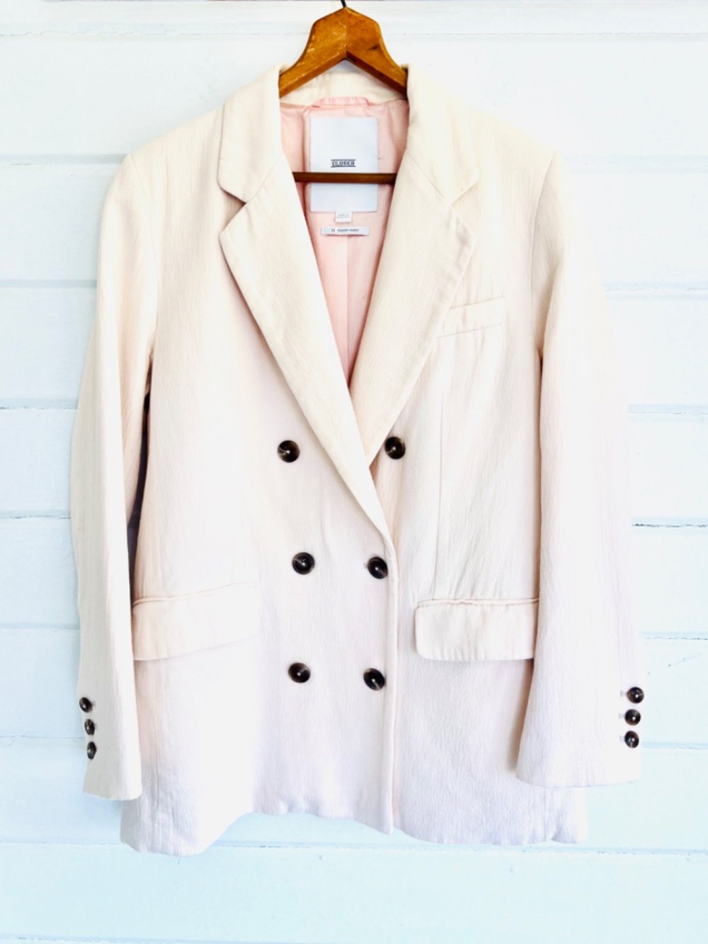 CLOSED Cotton/Wool Blend Double Breasted Blazer in Palest Pink - XS
